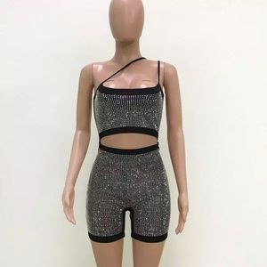 Cutout biker riveted shine romper spaghetti strap